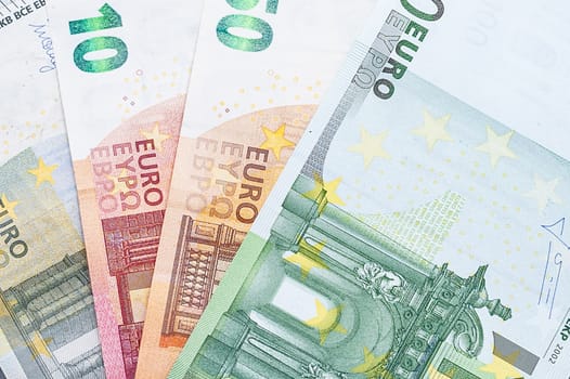 The element of banknotes of the European Union - Euro, of different denominations