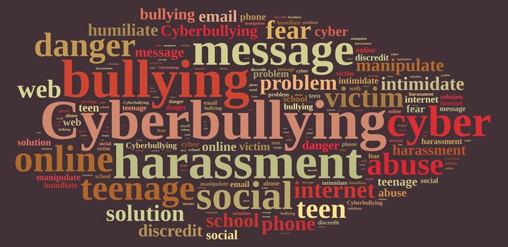 Illustration with word cloud on cyberbullying.