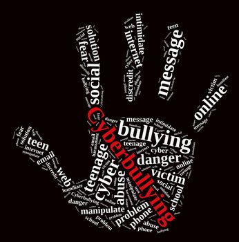 Illustration with word cloud on cyberbullying.