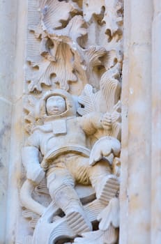 Astronaut carved on the facade of the cathedral of Salamanca in Spain.