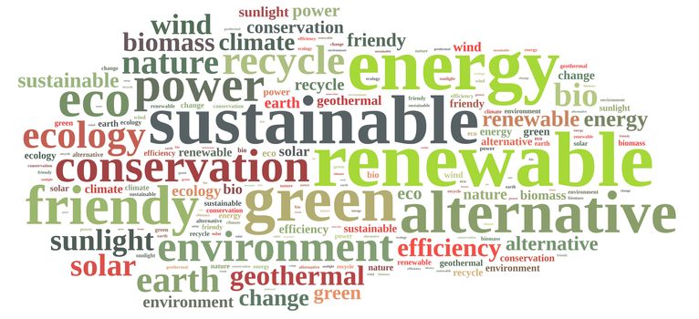 Word cloud illustration on renewable energy.