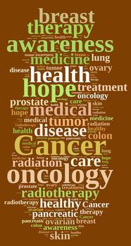 Illustration with word cloud about different types of cancer.