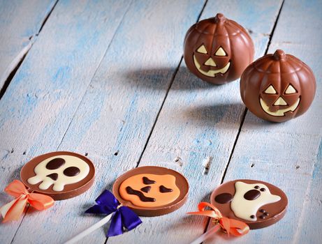 Halloween candy chocolate on the kitchen table