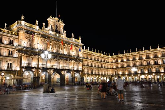 Night view of the Plaza Mayor of Salamanca in Spain.