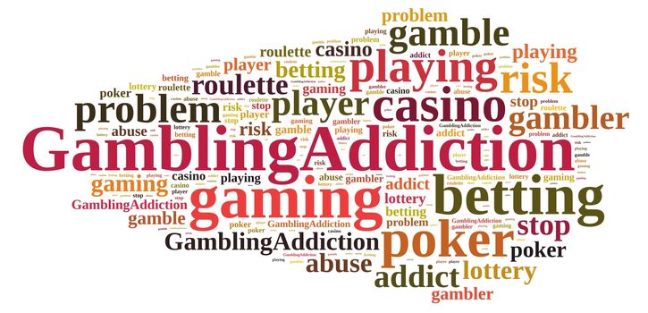 Illustration with word cloud about gambling addiction