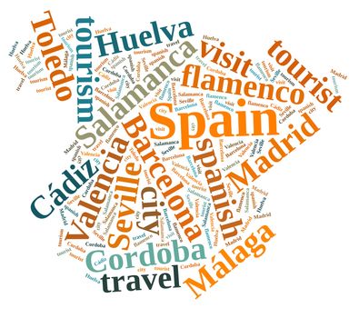 Illustration with word cloud city tourism in Spain