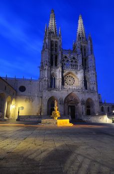 Night view of cathedral in Burgos, Spain.