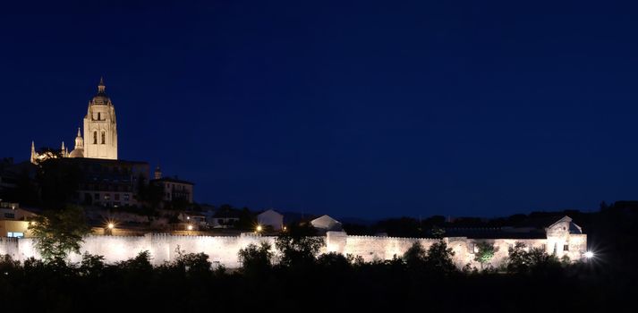 Night view of the Cathedral of Segovia in Spain.