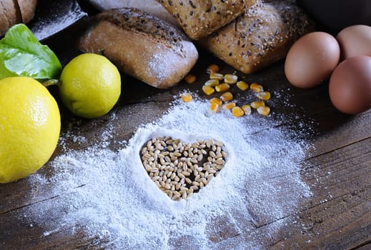 Ingredients on the table of the bakery.