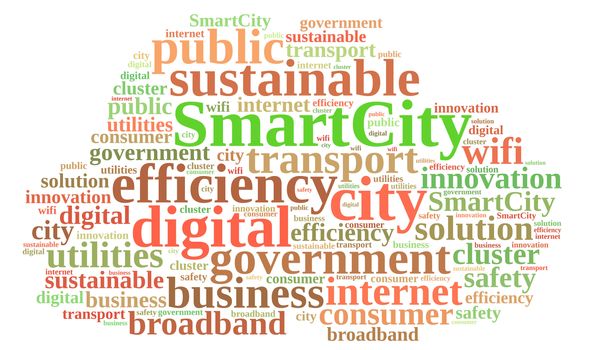 Illustration with word cloud about smart city