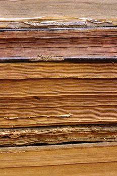 A pile of old books in a old library