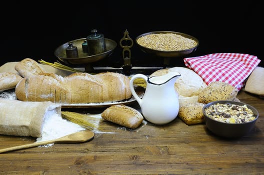 Ingredients on the table of the bakery.