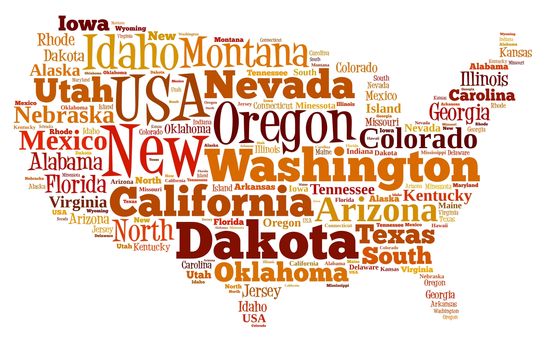 Illustration with word cloud on US states.