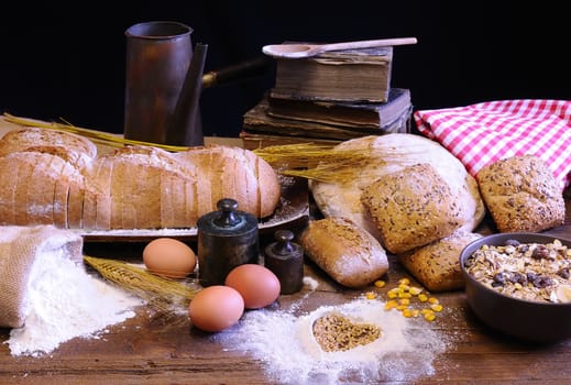 Ingredients on the table of the bakery.