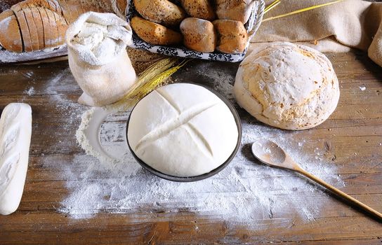 Ingredients on the table of the bakery.