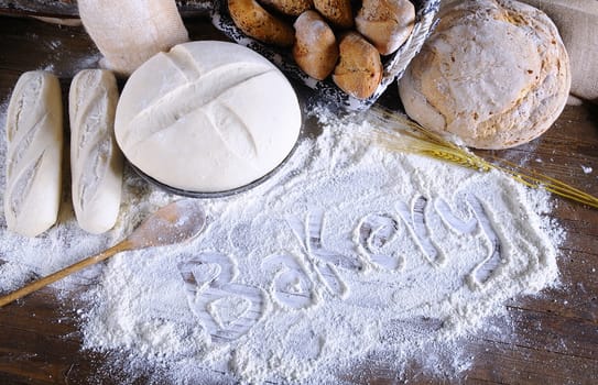 Ingredients on the table of the bakery.