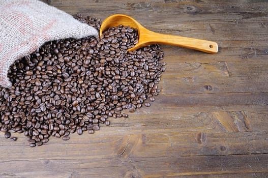 Bag of coffee beans on the table.