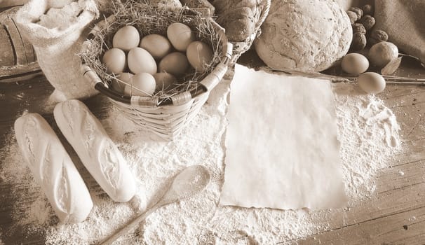 Recipe on the table of the bakery.