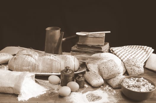 Ingredients on the table of the bakery.