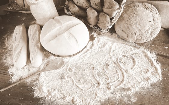 Ingredients on the table of the bakery.