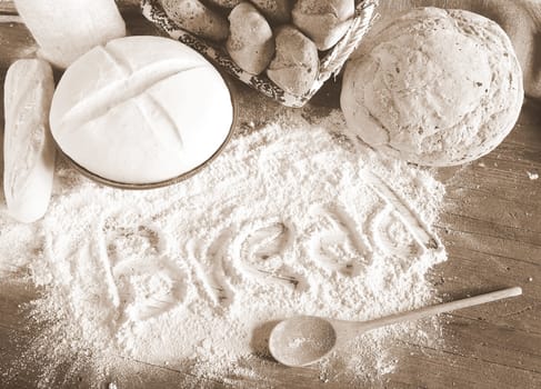 Ingredients on the table of the bakery.