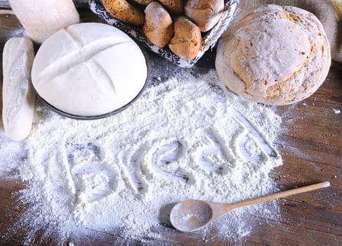 Ingredients on the table of the bakery.