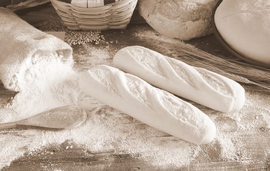 Ingredients on the table of the bakery.