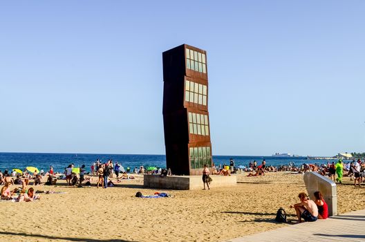 Sculpture The Wounded Shooting Star on Barceloneta Beach. Barcelona, Spain