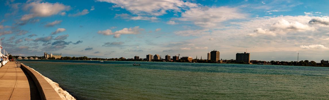 Port Huron Michigan in Panoramic format wide angle to show the industrial skyline