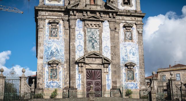 Porto, Portugal - November 30, 2018: Architectural detail of Saint Ildefonso Catholic Church on a fall day