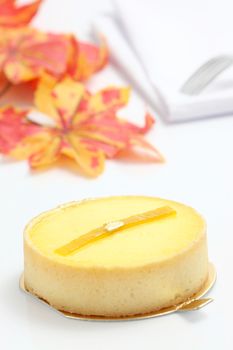 Lemon cheesecake isolated in white background