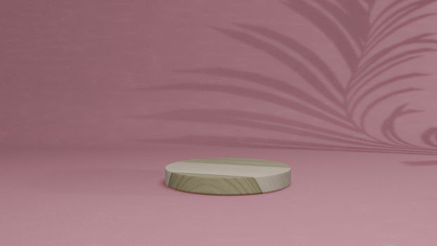 3D render Wood mockup with pink background, display showcase.