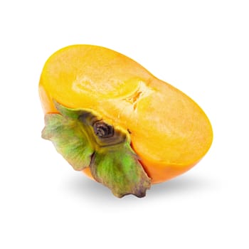 fresh persimmons and persimmon slice with leaf isolated on white background.