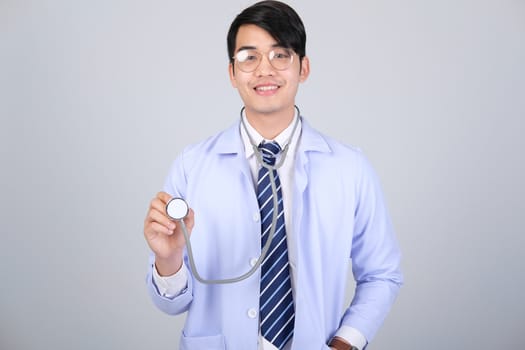 doctor physician practitioner with stethoscope on white background. medical professional medicine healthcare concept