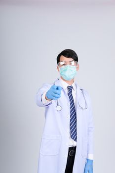 doctor physician practitioner with mask stethoscope on white background. medical professional medicine healthcare concept