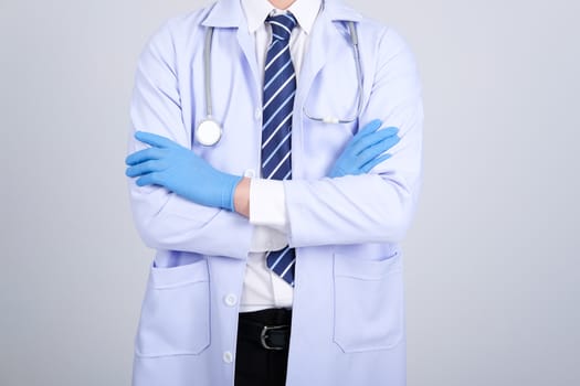 doctor physician practitioner with mask stethoscope on white background. medical professional medicine healthcare concept