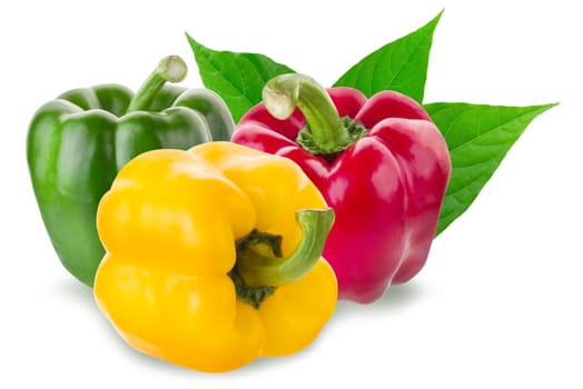 yellow red and green pepper shooted isolated on a white background.