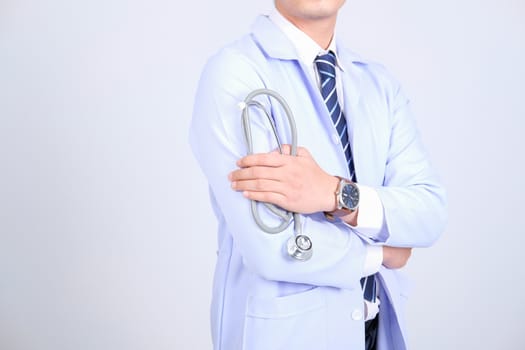 doctor physician practitioner with stethoscope on white background. medical professional medicine healthcare concept