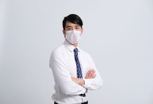 businessman man wearing protective mask against cold flu covid 19 virus bacteria infection pollution