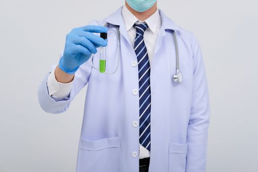 doctor physician practitioner with vaccine medicine vial ampule. medical vaccination