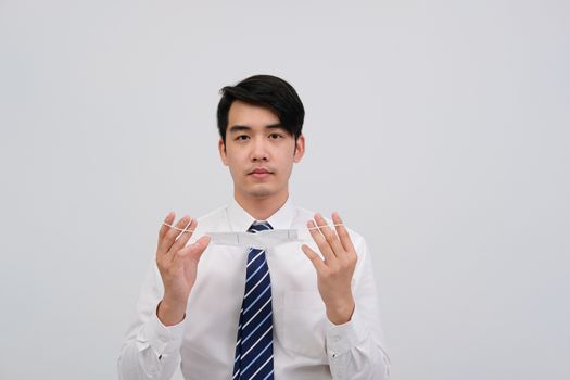 businessman man wearing protective mask against cold flu covid 19 virus bacteria infection pollution