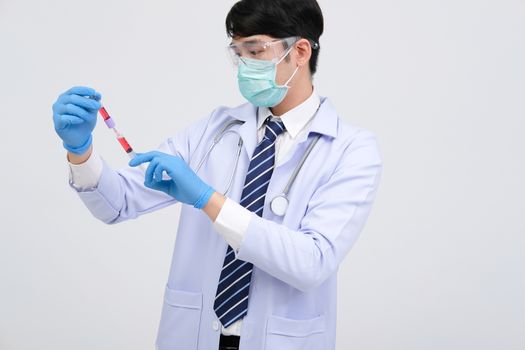 doctor physician practitioner with medicine syringe vial ampule. medical injection & needle vaccination equipment