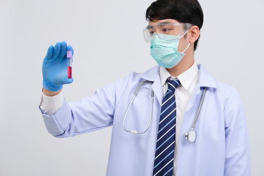 doctor physician practitioner with vaccine medicine vial ampule. medical vaccination