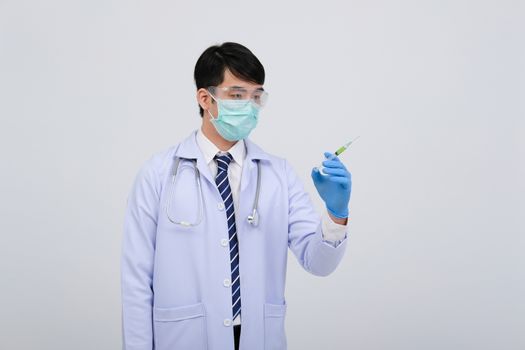 doctor physician practitioner with medicine syringe. medical injection & needle vaccination equipment