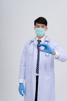 doctor physician practitioner with vaccine medicine vial ampule. medical vaccination