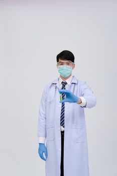doctor physician practitioner with vaccine medicine vial ampule. medical vaccination