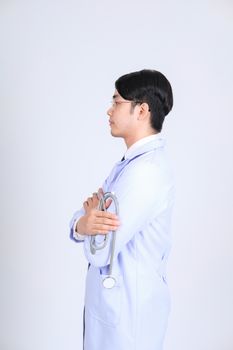 doctor physician practitioner with stethoscope on white background. medical professional medicine healthcare concept