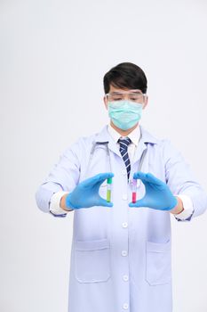 doctor physician practitioner with vaccine medicine vial ampule. medical vaccination