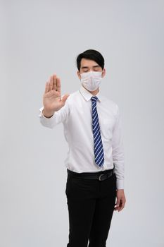 businessman man wearing protective mask against cold flu covid 19 virus bacteria infection pollution