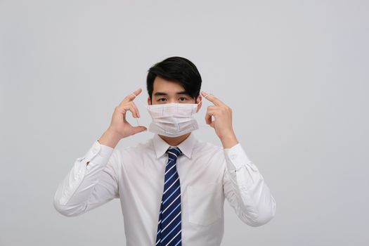businessman man wearing protective mask against cold flu covid 19 virus bacteria infection pollution